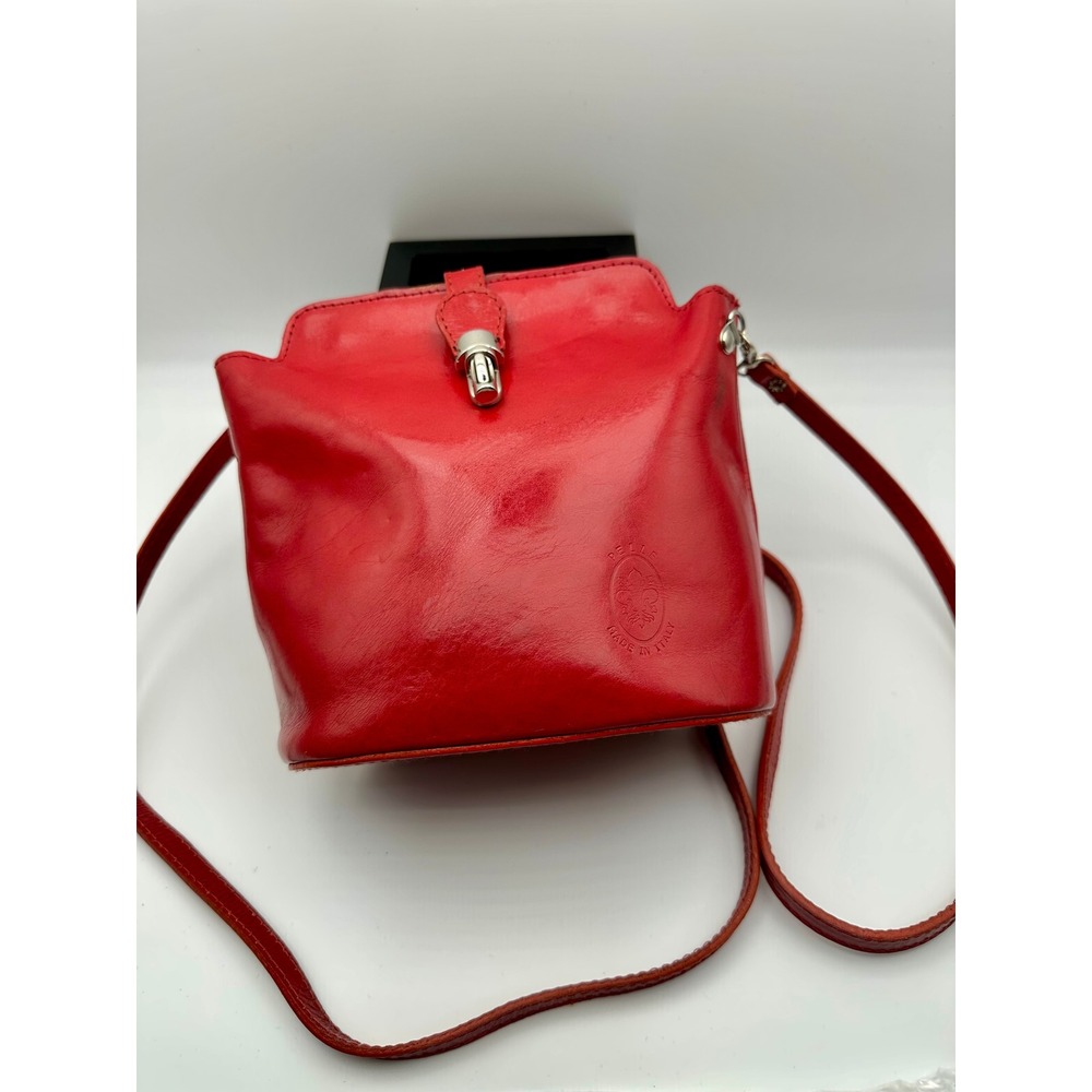 Pelle Crossbody Bag Womens Small Red Italian Leather Fleur De Lis Clasp